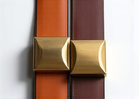 Macro shot of thick full-grain leather edges and a solid brass buckle